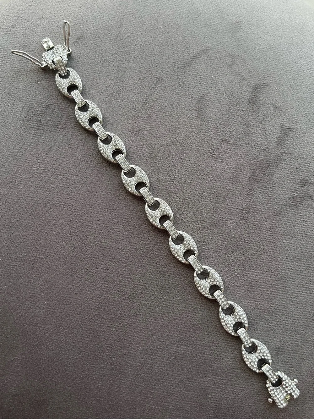 Silver Tone Crystal Pave Puffy Gucci Link Bracelet